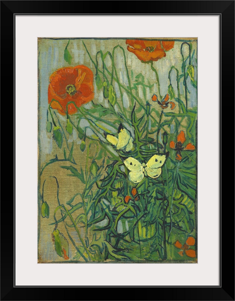 Van Gogh, Poppies, 1890. 'Poppies And Butterflies.' Oil On Canvas, Vincent Van Gogh, 1890.
