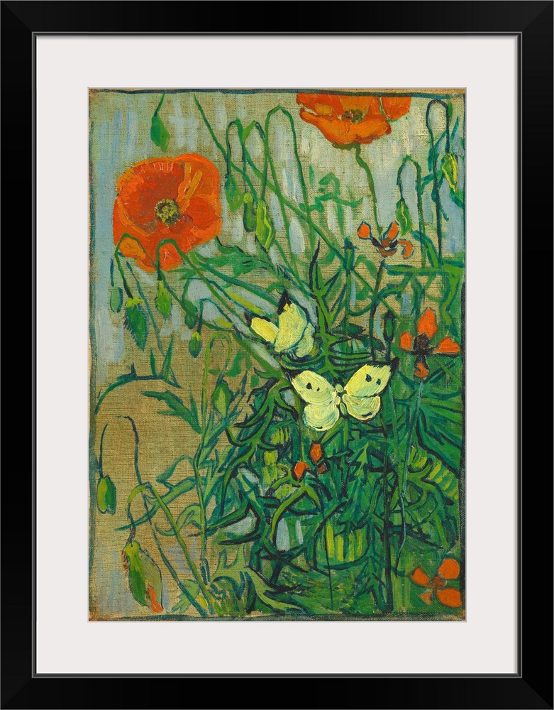 Van Gogh, Poppies, 1890. 'Poppies And Butterflies.' Oil On Canvas, Vincent Van Gogh, 1890.