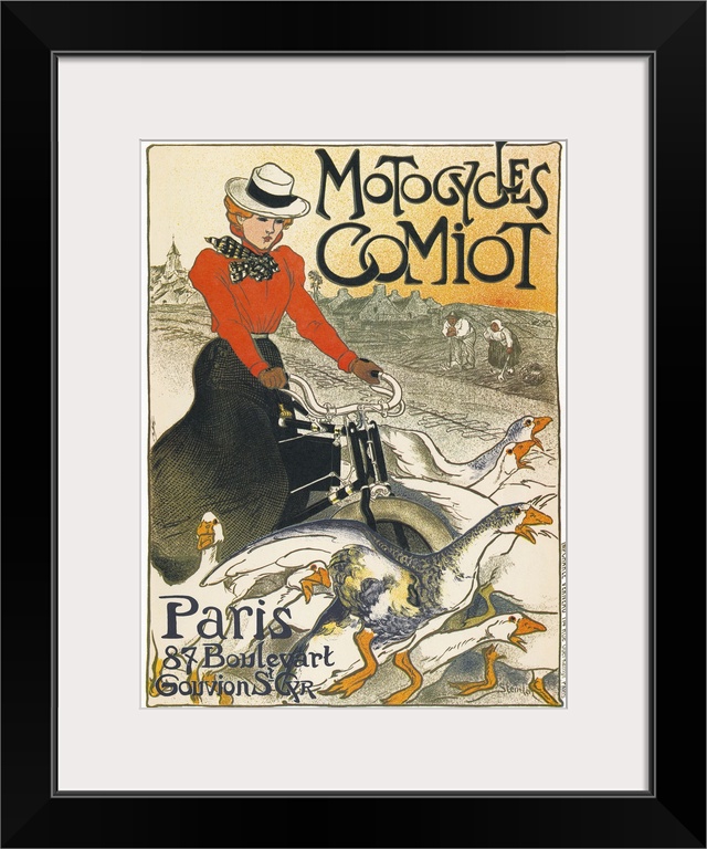 Poster for Comiot motorcycles in Paris, France. Lithograph by Theophile Alexandre Steinlen, 1899.