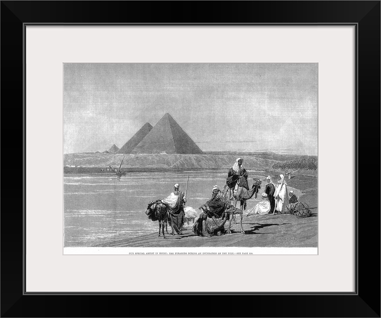 Pyramids At Giza, 1882. the Pyramids At Giza, Egypt, During An Inundation Of the Nile River. Wood Engraving, English, 1882.