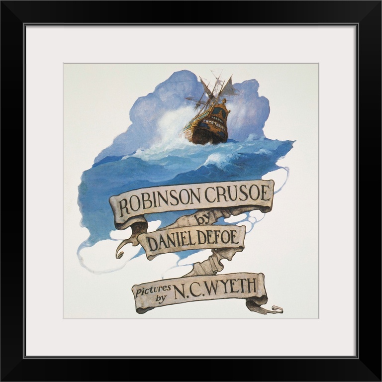 Title page of Daniel Defoe's 'Robinson Crusoe': illustration by N.C. Wyeth.