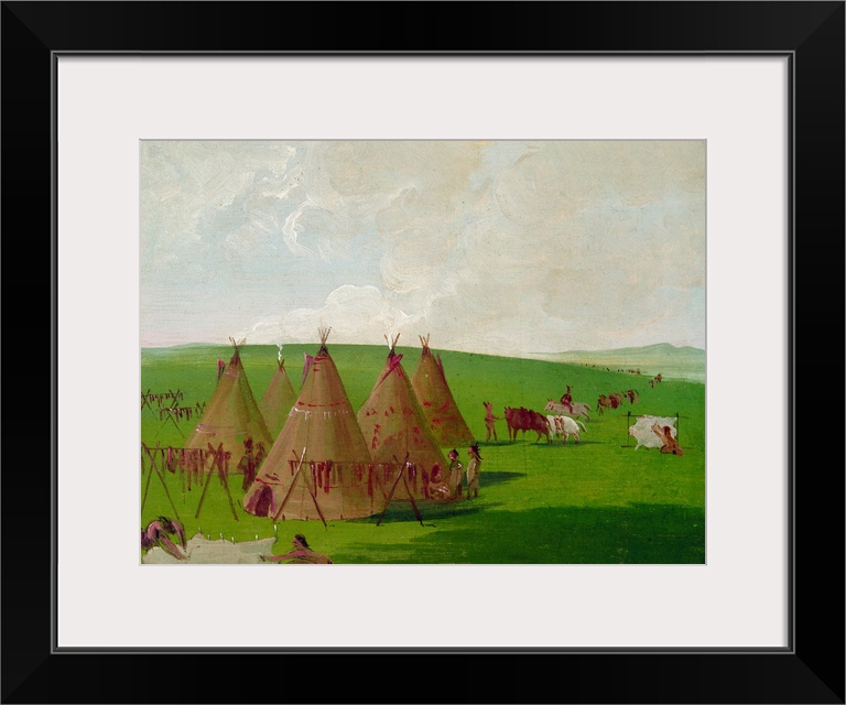 Catlin, Sioux Encampment. Sioux Native Americans Encamped On the Upper Missouri River, Dressing Buffalo Meat And Robes. Oi...