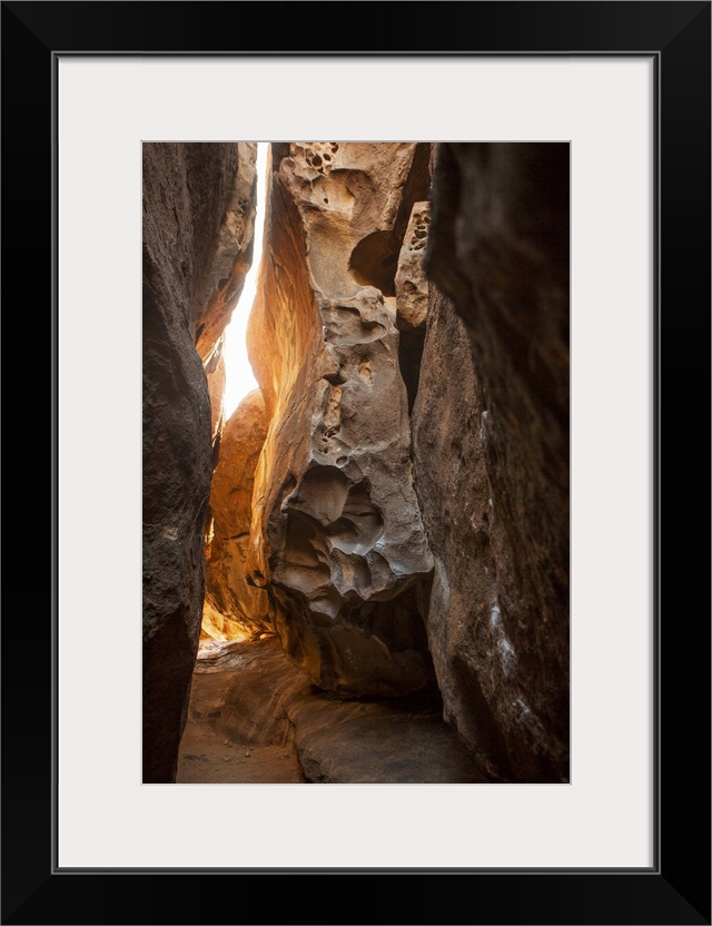 A photograph of looking through a tight canyon.