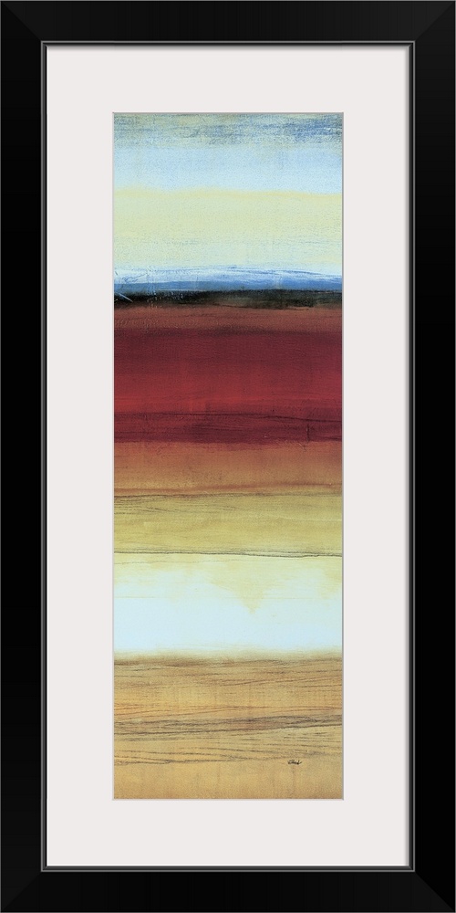 Contemporary abstract painting using vibrant earth tones.