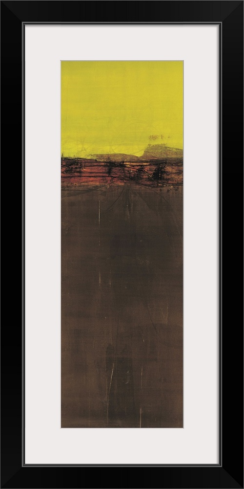 Contemporary abstract painting using olive green and dark brown to create a color field.