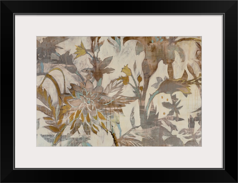 Contemporary artwork of floral pattern in earth tones.