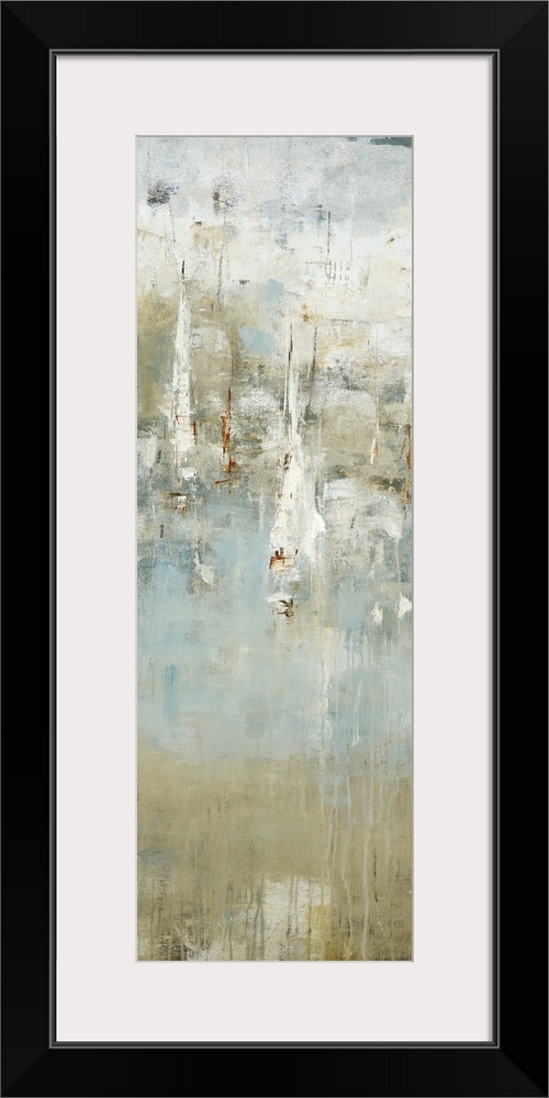 Abstract painting using cool and neutral tones.