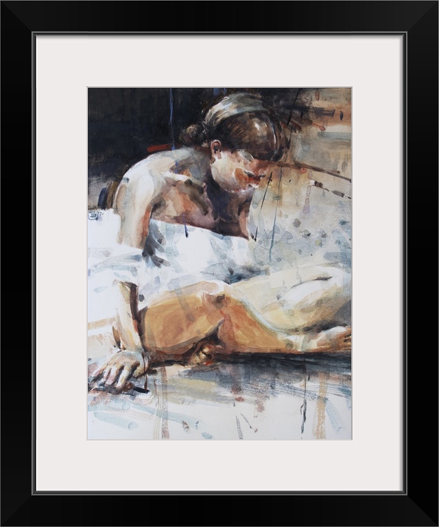 This contemporary artwork addresses contemplation and purpose of oneself with a warm palette and heavy shadows.