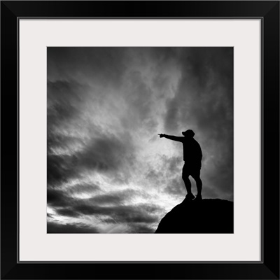 Leadership silhouette man and sky in black and white