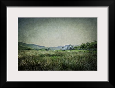 Romantic English Landscape With Grassland And An Old Stone Barn