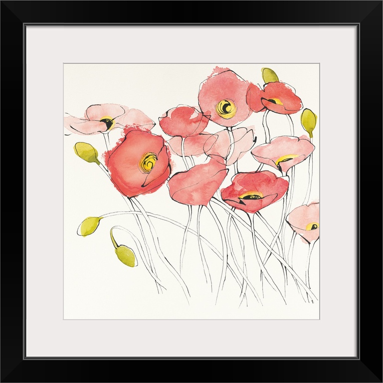 Contemporary watercolor painting of pale red flowers against a white background.
