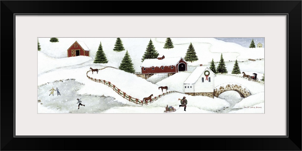 Contemporary painting of an idyllic winter scene.