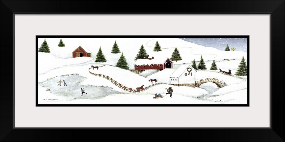 Contemporary painting of an idyllic winter scene.