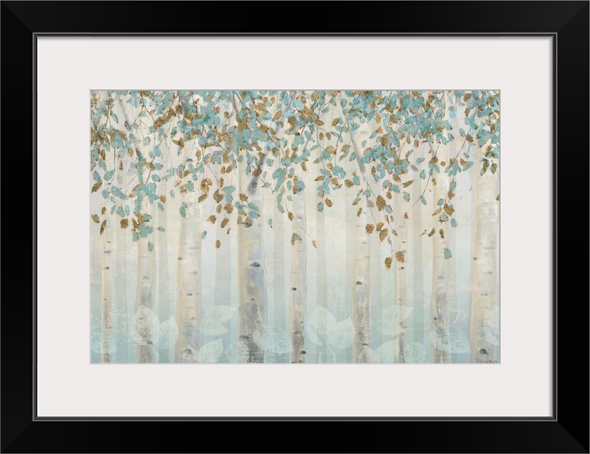 Translucent trees create a serene illusion within this forest contemporary artwork.