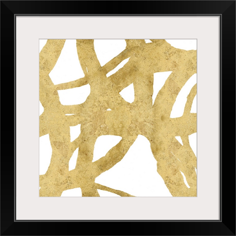 Square abstract art with a gold webbed design on a white background.