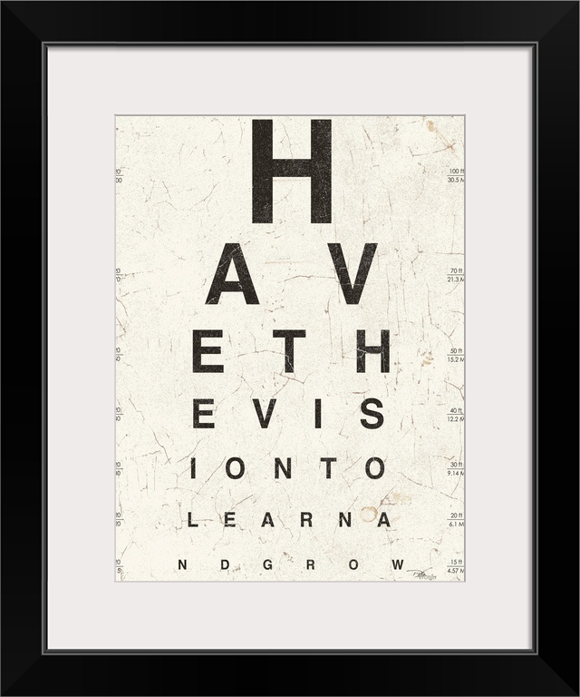 Contemporary painting of an eye exam chart, spelling out an inspirational quote.