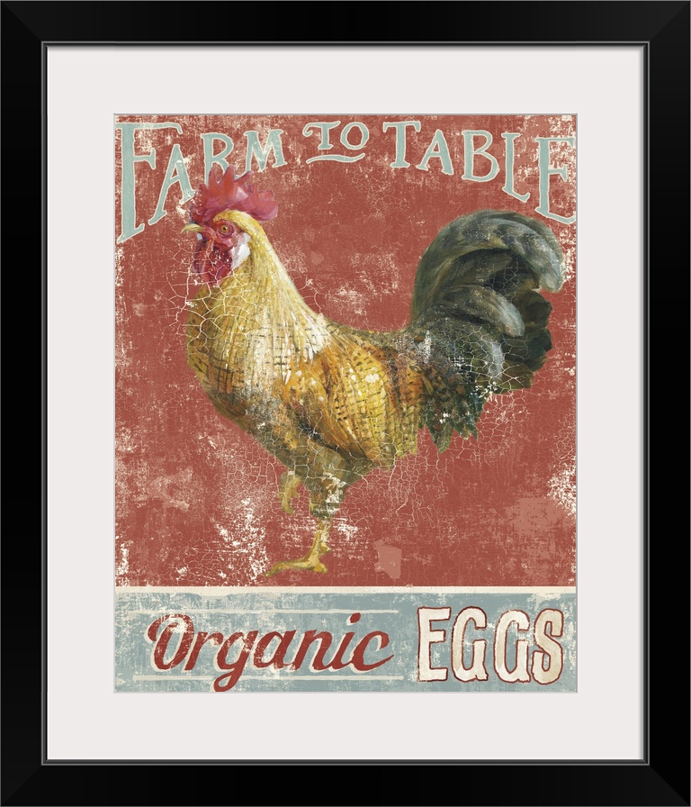 Contemporary folk art decor of a rustic weathered sign for farm fresh eggs.