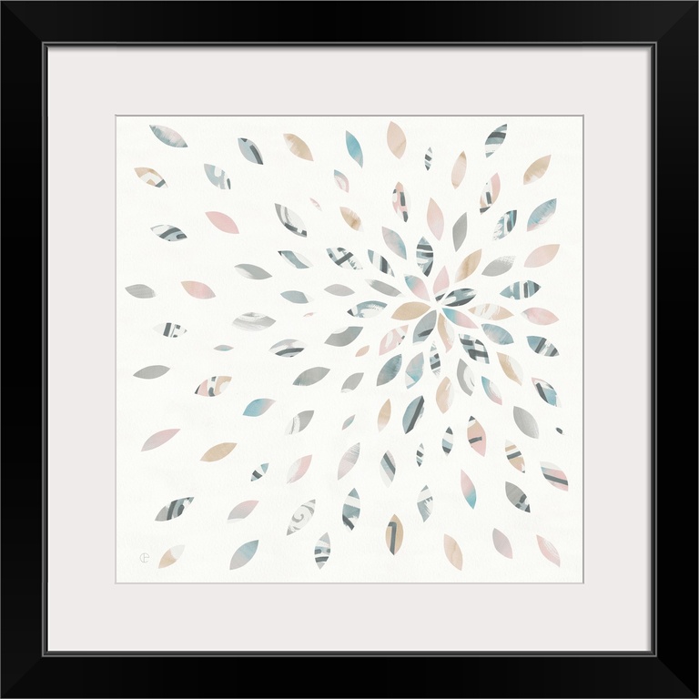 Square watercolor painting with oblong shaped pieces creating a starburst firework design.