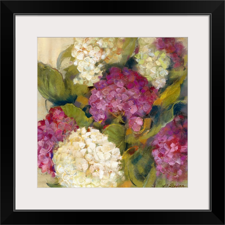 Classic painting of flower blooms bunched together in circular ball-like shapes.