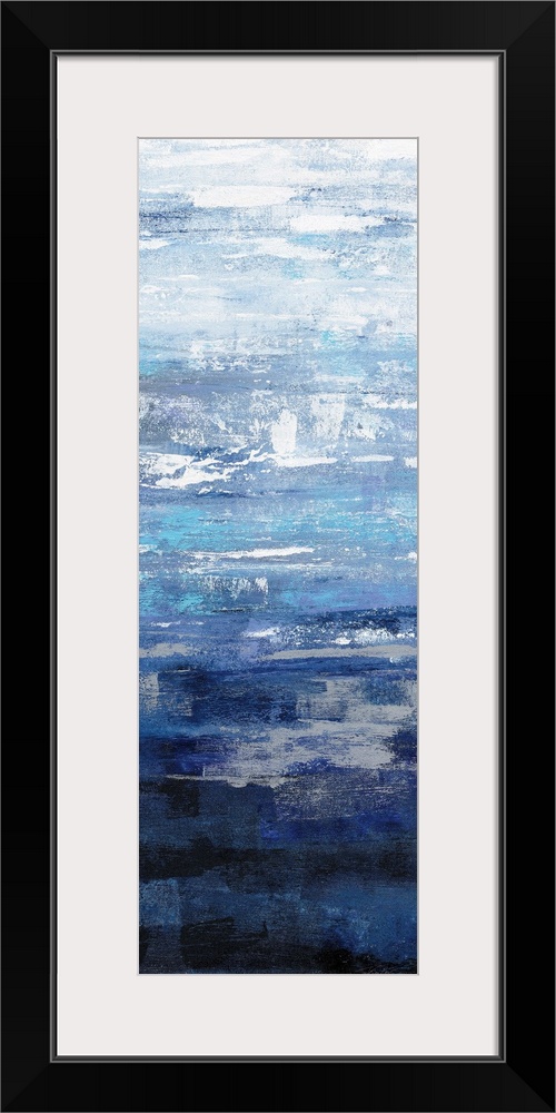 A long, narrow vertical abstract of textured gradient tones of blue.