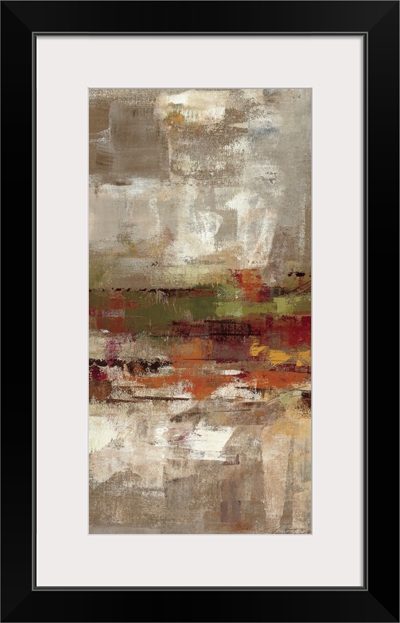 Contemporary abstract vertical panoramic painting.  Brushes of various eroded colors overlain.