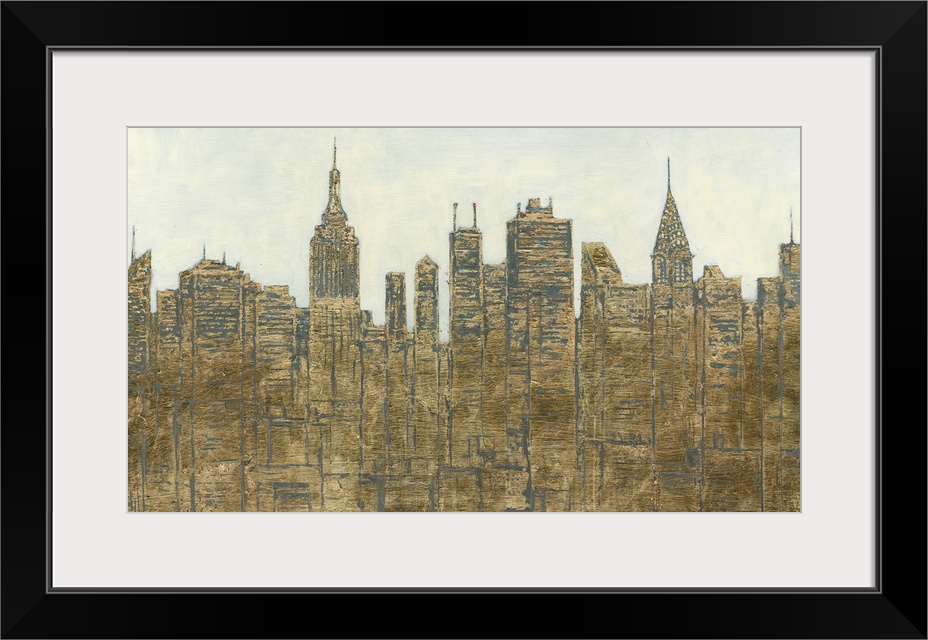 Dusty gold-toned city skyline.