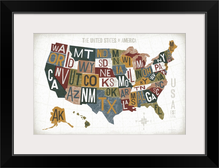 Letterpress USA Map