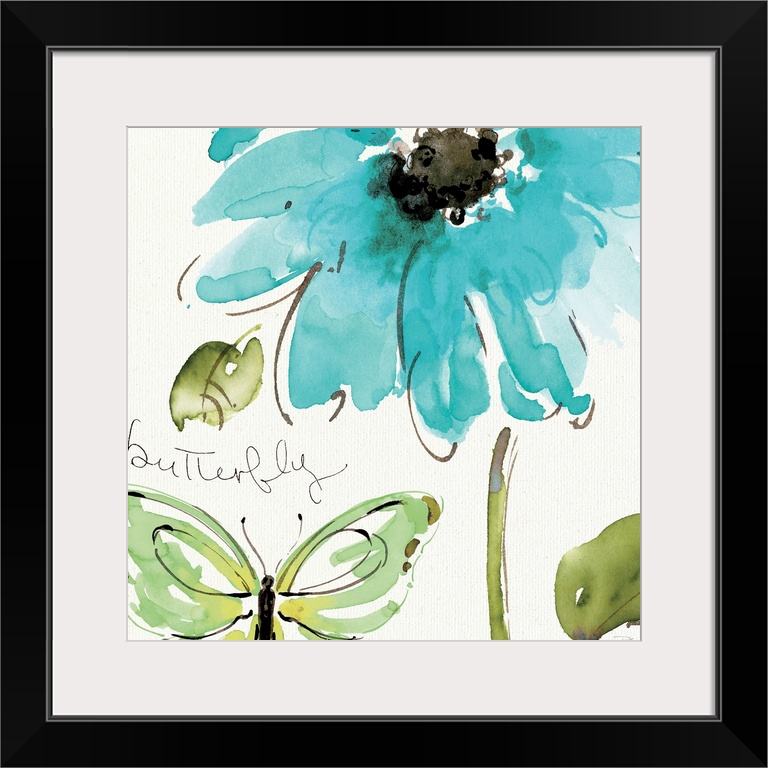 Docor perfect for the home of a delicate painted blue flower and a butterfly painted in the bottom left hand corner.