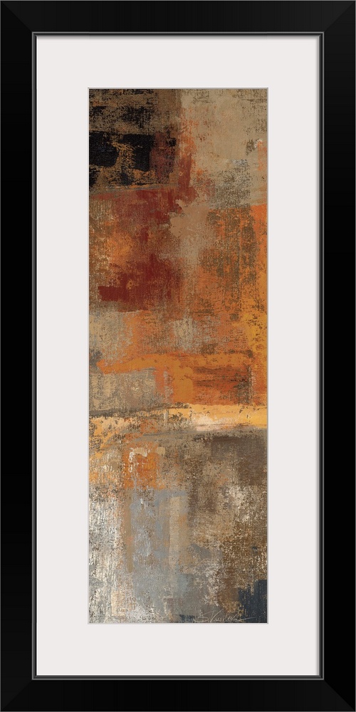 An abstract piece of art with brush strokes of earthy tones giving the painting depth.