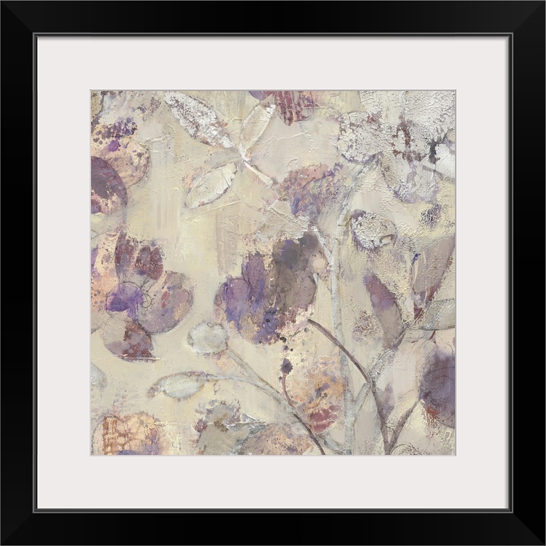Decorative painting of blooming flowers in light purple tones.