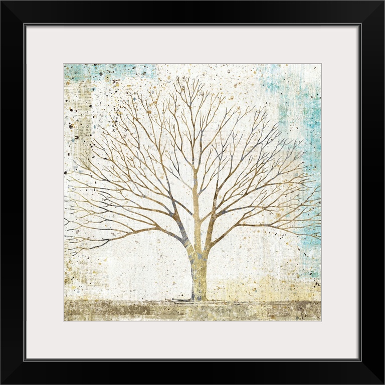 Contemporary mixed media painting of a single tree in a field.