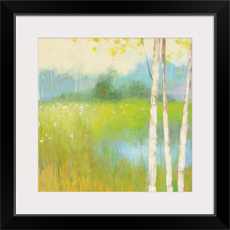 Contemporary painting of a countryside scene in spring.