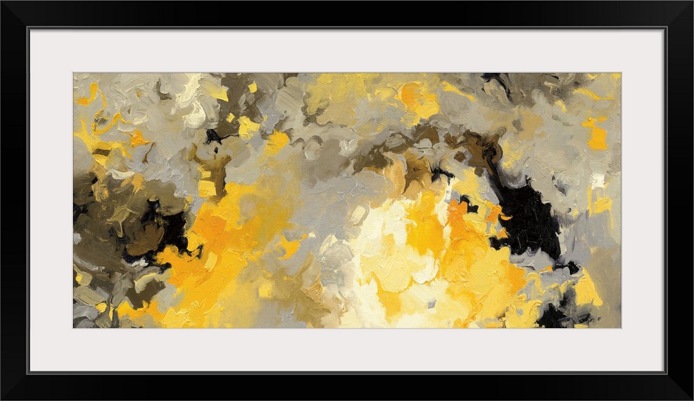Contemporary abstract painting in yellow and black.