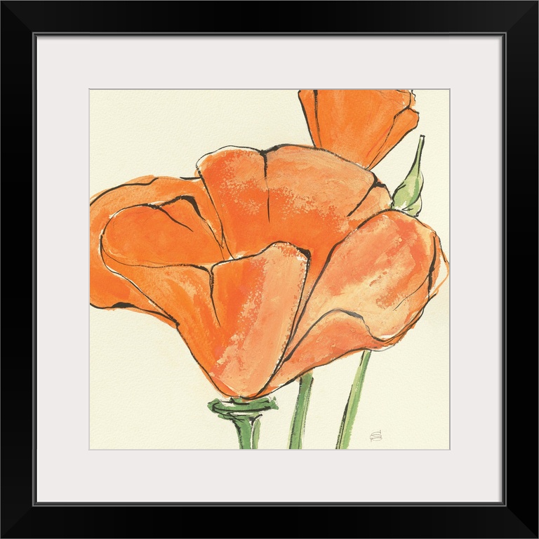 Contemporary artwork of an orange flower close-up in the frame of the image.