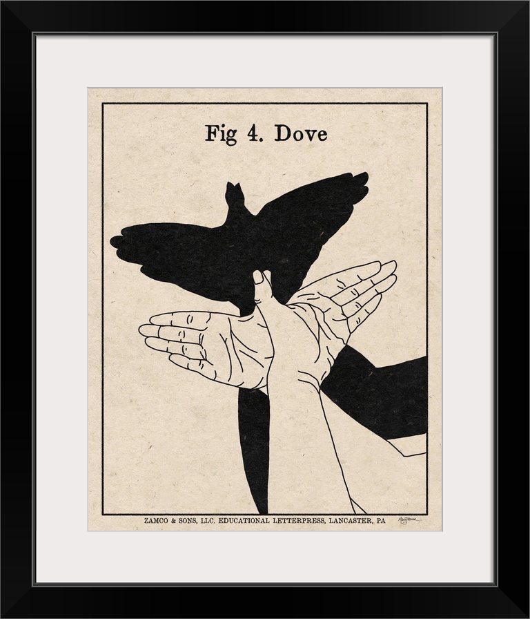 Instructional illustration of a dove hand shadow puppet.
