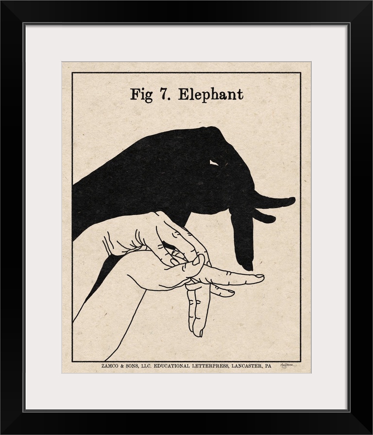 Instructional illustration of an elephant hand shadow puppet.