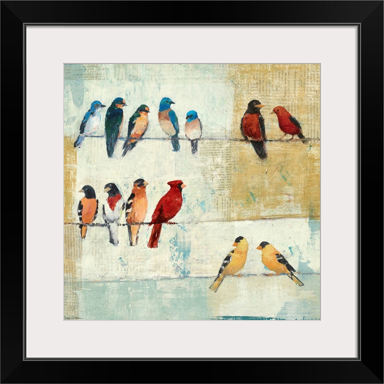This decorative accent features  North American birds, Mountain Bluebirds, Eastern Bluebirds, Barn Swallows, Robin, Scarle...
