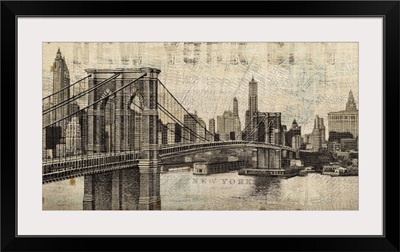 Vintage NY Brooklyn Bridge Skyline