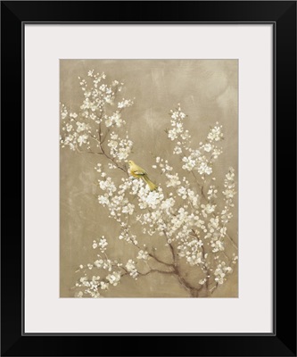 White Cherry Blossom II Neutral Crop Bird