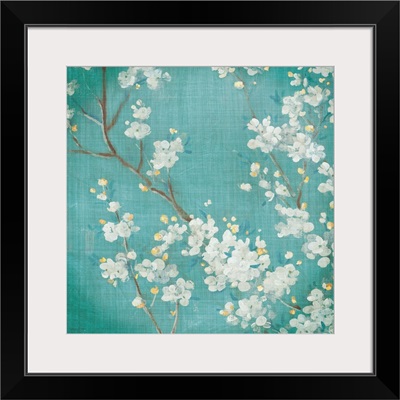 White Cherry Blossoms II on Blue Aged No Bird