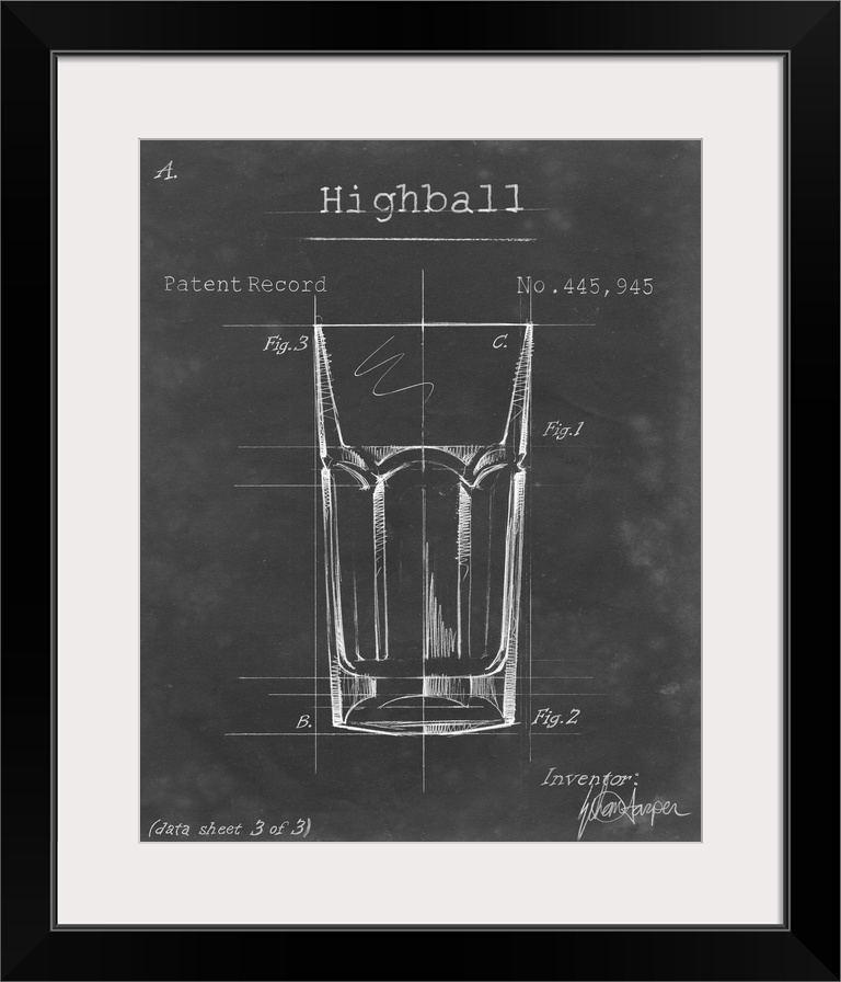 Blueprint style artwork of a cocktail recipe perfect for a kitchen or home bar.