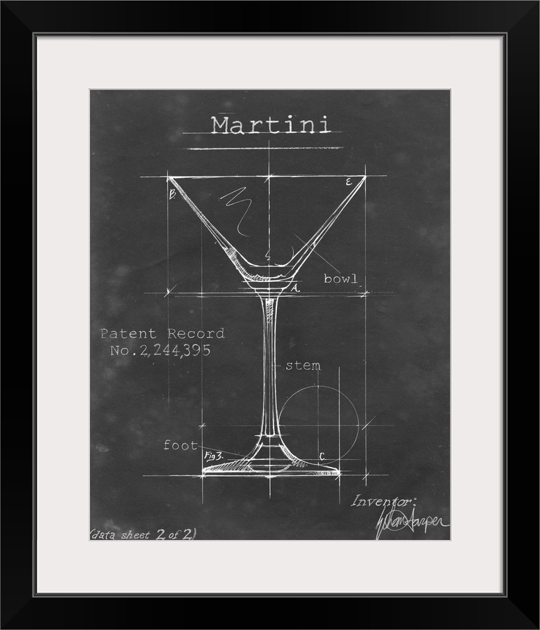 Blueprint style artwork of a cocktail recipe perfect for a kitchen or home bar.