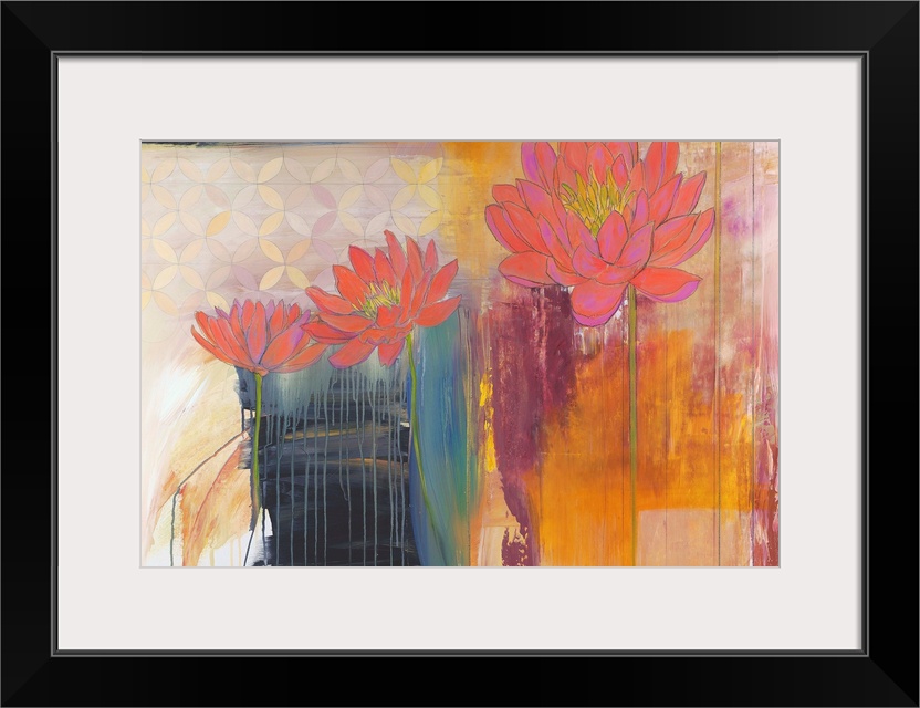 Contemporary still-life abstract painting of flowers.