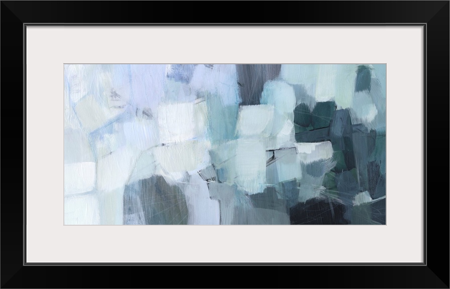 A blocky, horizontal abstract image in seaglass shades of aqua, pale grey, light blue and dark teal. It would sit perfectl...