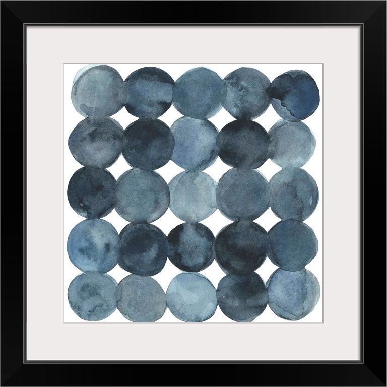 Dot-patterned abstract watercolor painting of blue-gray tones.