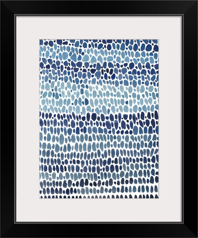 Irregular circular shapes in rows filling up the canvas in shades of blue.