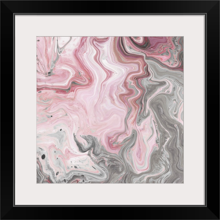 Square abstract decor with marbling colors of pink, gray, and white.