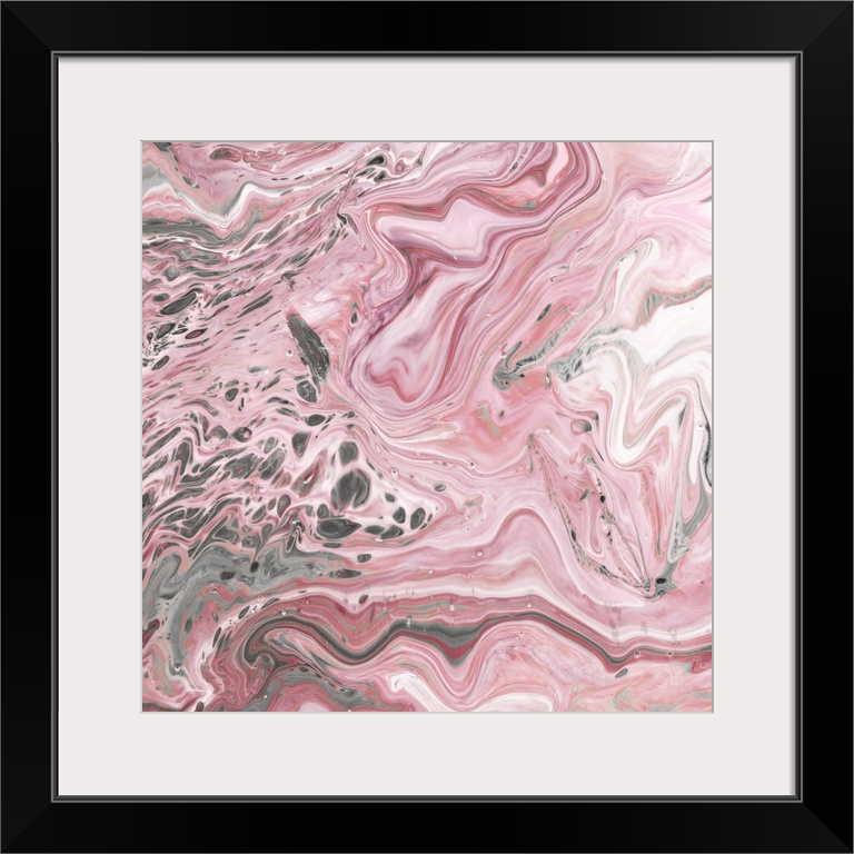 Square abstract decor with marbling colors of pink, gray, and white.