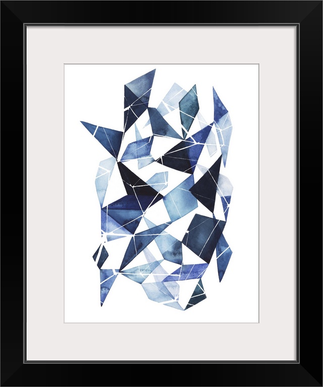 Abstract watercolor geometric artwork in shades of blue.