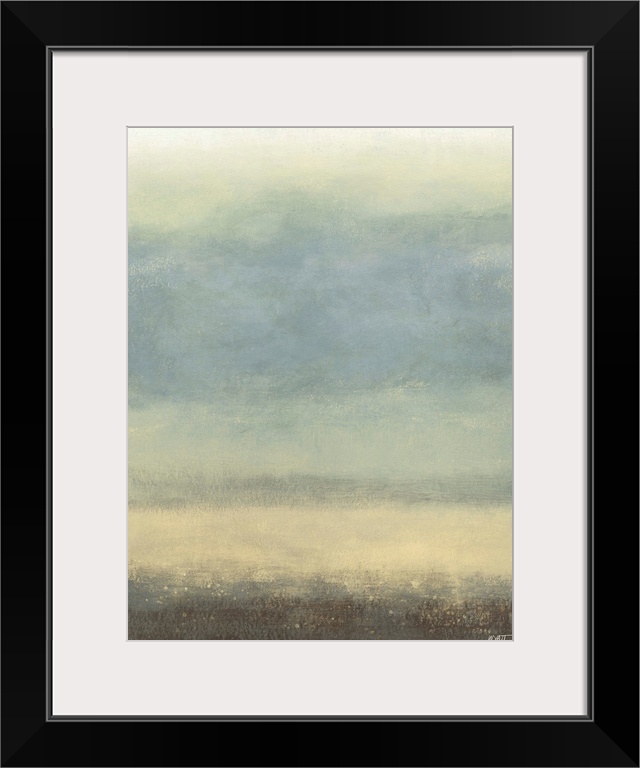 Contemporary abstract painting using pale blue and cream tones.